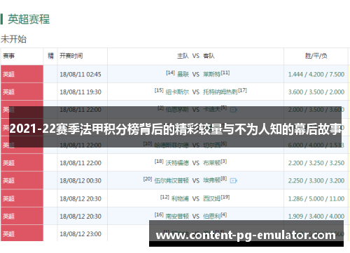 2021-22赛季法甲积分榜背后的精彩较量与不为人知的幕后故事